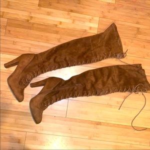 Brown over the knee thigh high boots